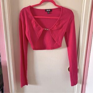 Rebellious Hot Pink Bolero Cropped Cardigan with Rhinestone Details